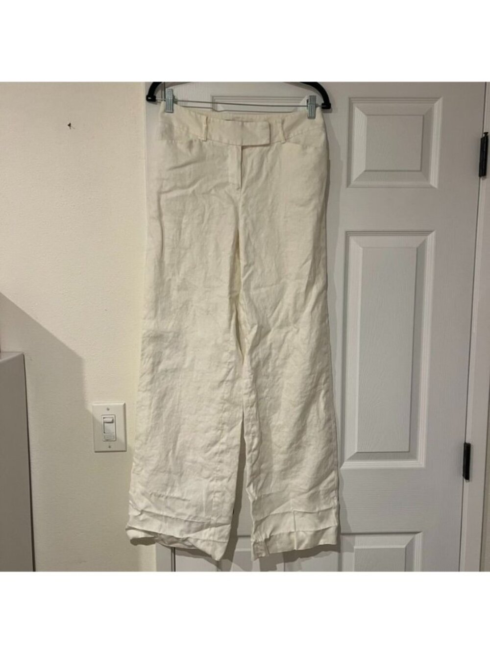 White Linen Wide Leg Straight Relaxed Pants Size 4 Y2K